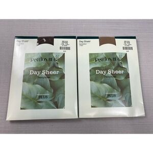 FASHION BUG 2 PAIRS DAY SHEER PANTYHOSE PLUS 1x-2x Soft Beige/EspressoSANDLEFOOT